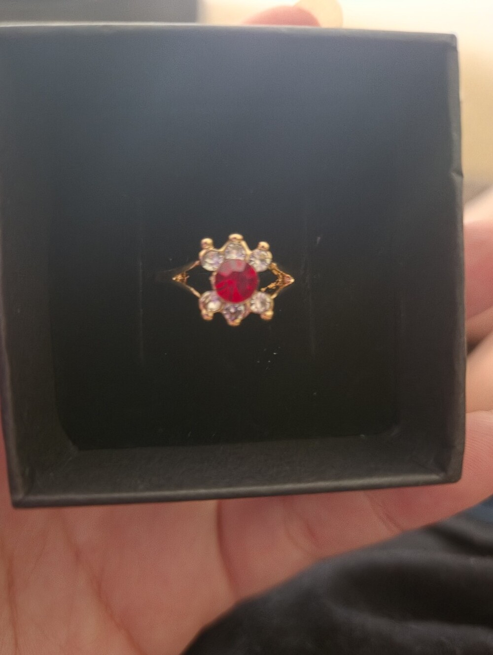 14k Gold Plated 925 Silver Red Crystal Floral Ring | Size 5
